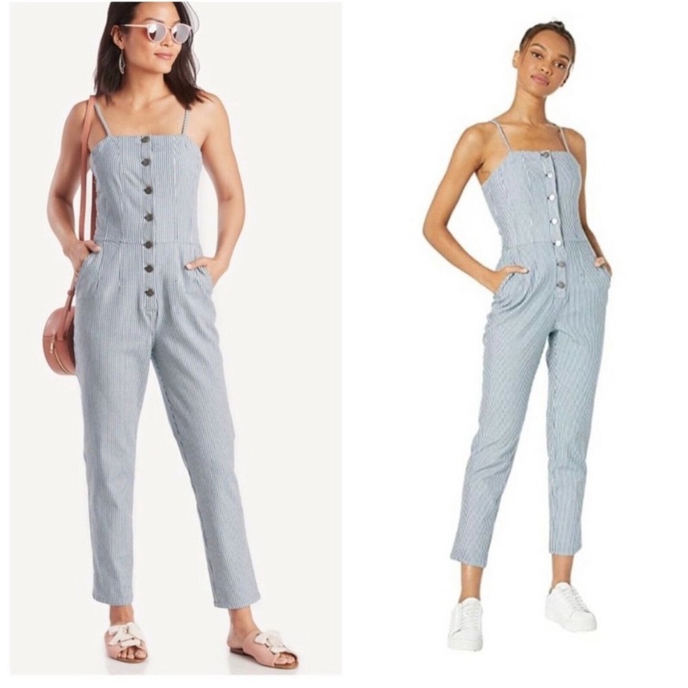 1. State Women’s Blue & White Railroad Stripe Jumpsuit Size 4